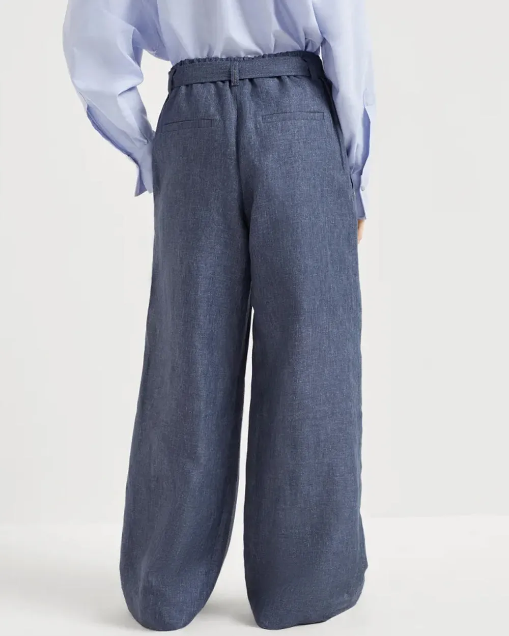 Denim Blue Belted Wide Leg Pant