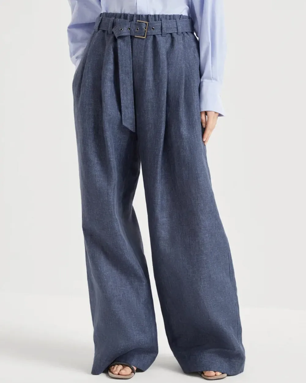 Denim Blue Belted Wide Leg Pant