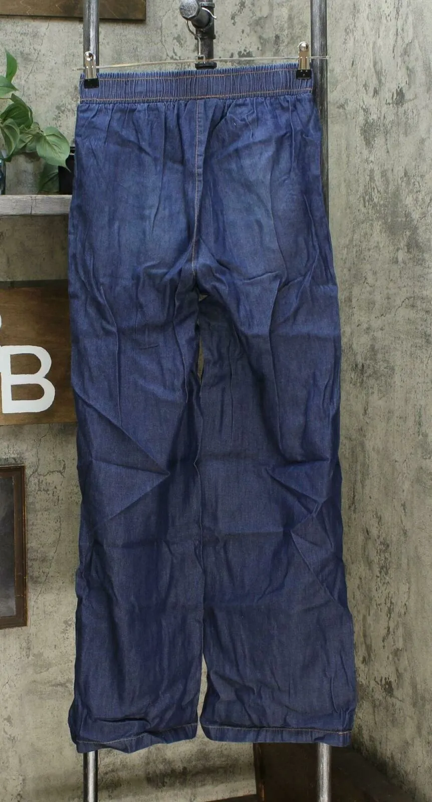 DG2 by Diane Gilman Women's SoftCell Chambray Wide Leg Pants Indigo Small Tall
