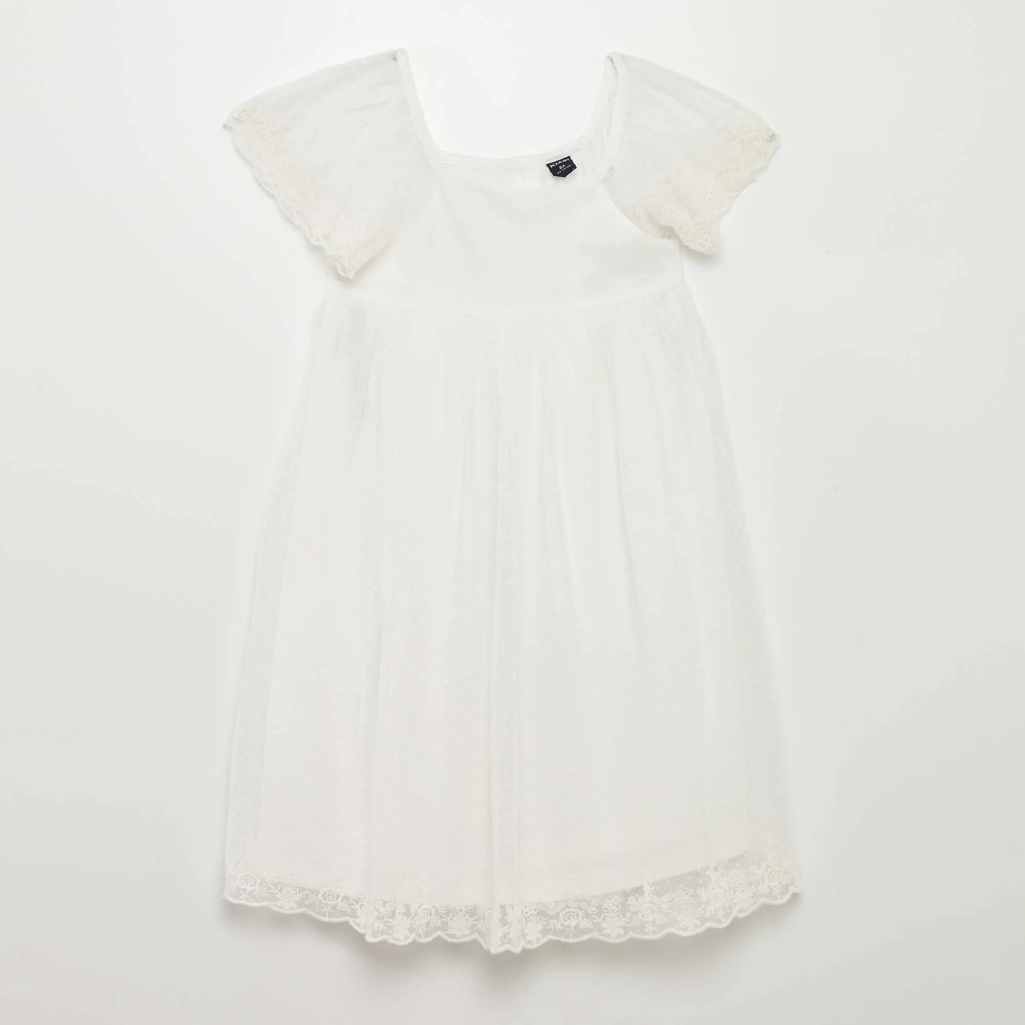 Dotted Swiss tulle A-line dress WHITE