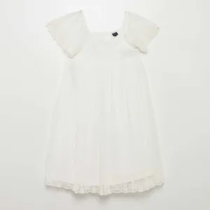 Dotted Swiss tulle A-line dress WHITE
