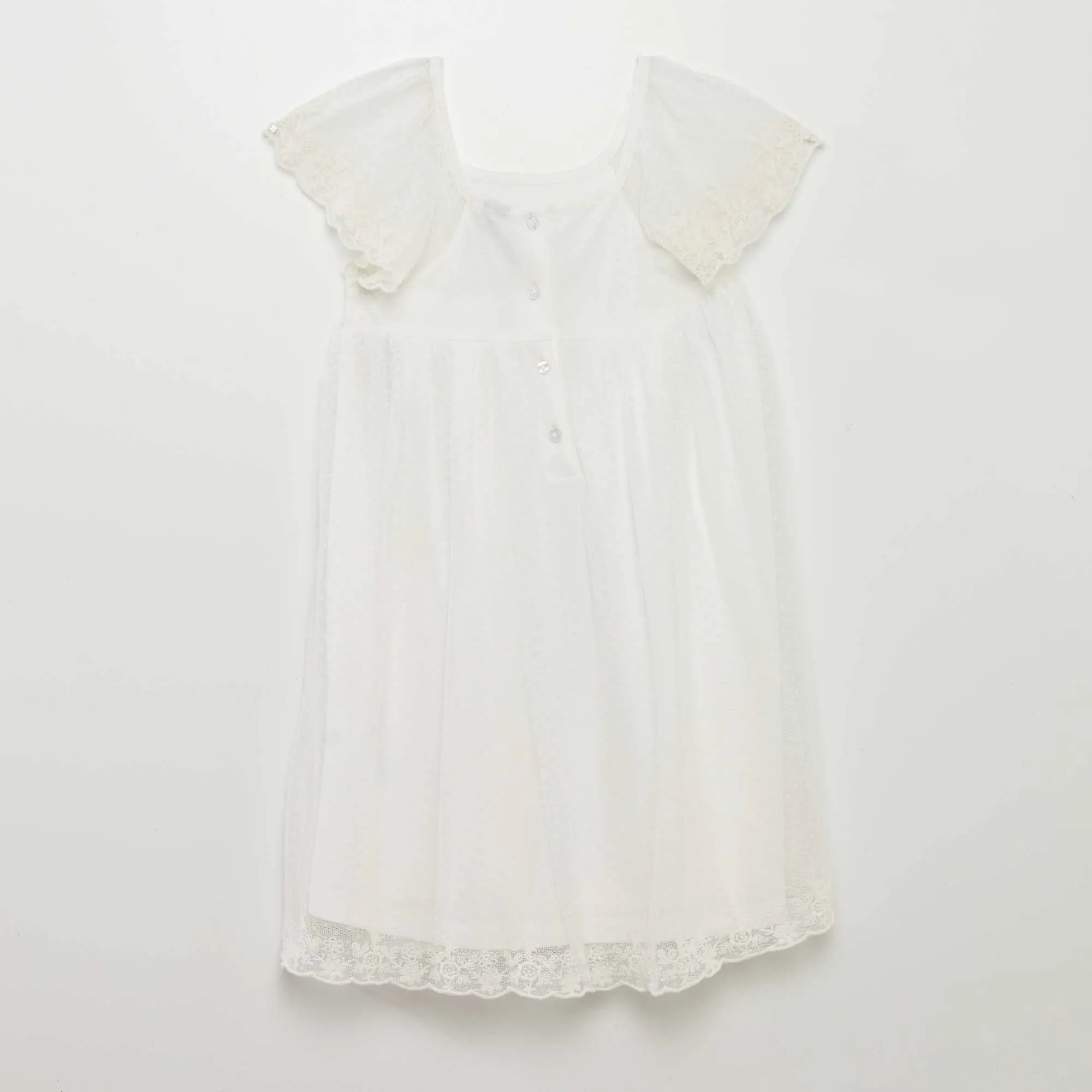 Dotted Swiss tulle A-line dress WHITE