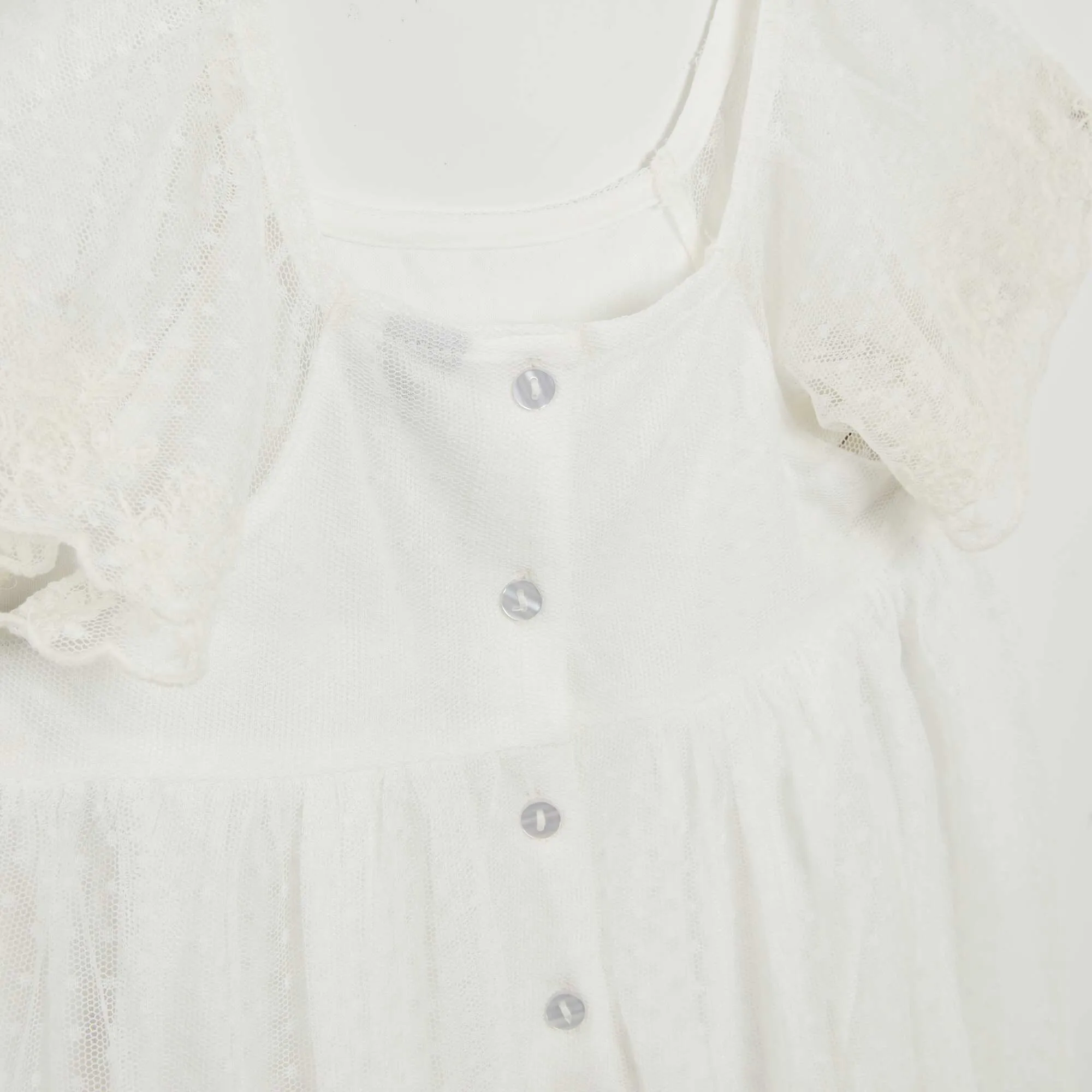 Dotted Swiss tulle A-line dress WHITE