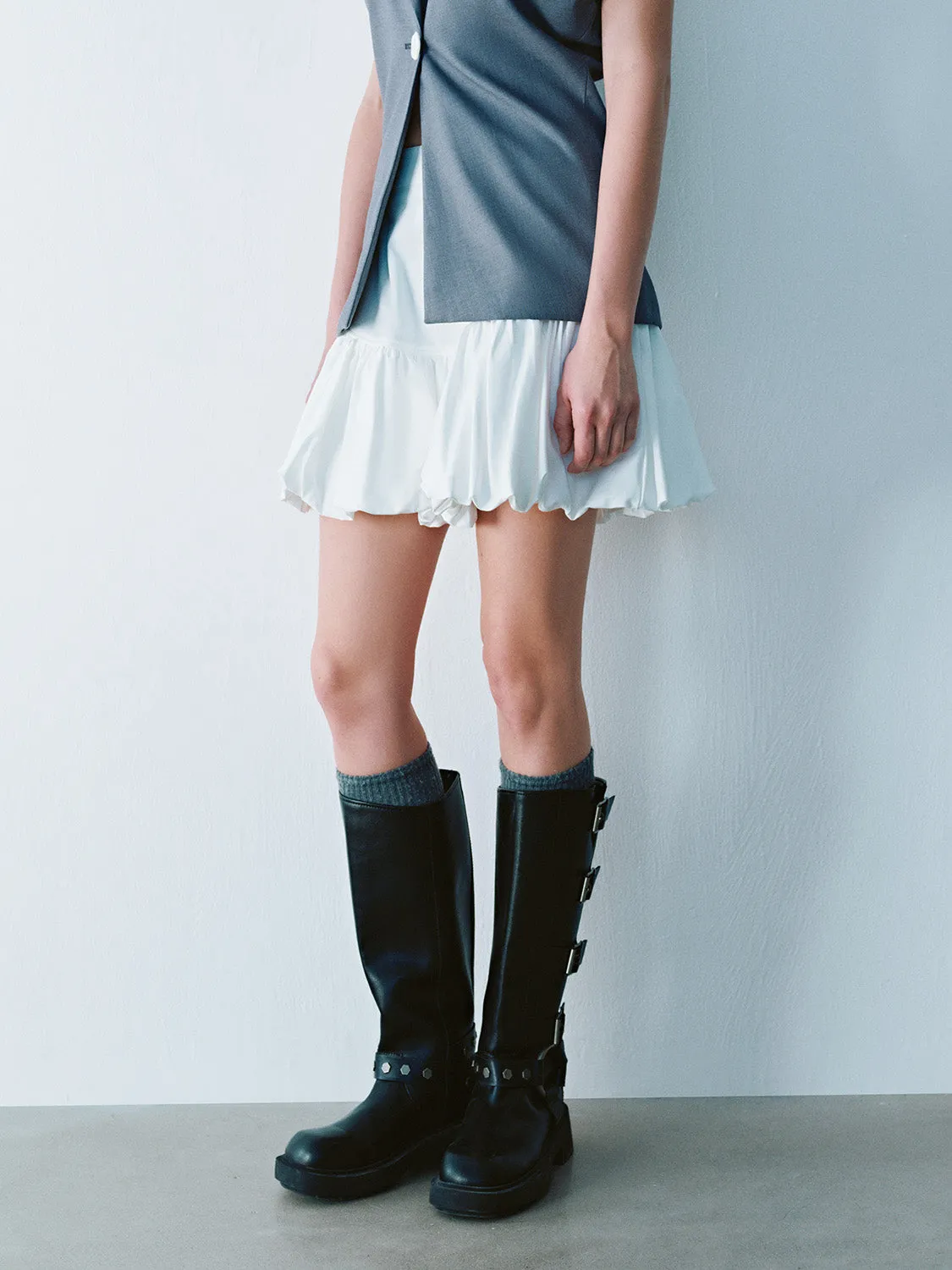 Elastic Waist Mini A-Line Skirt