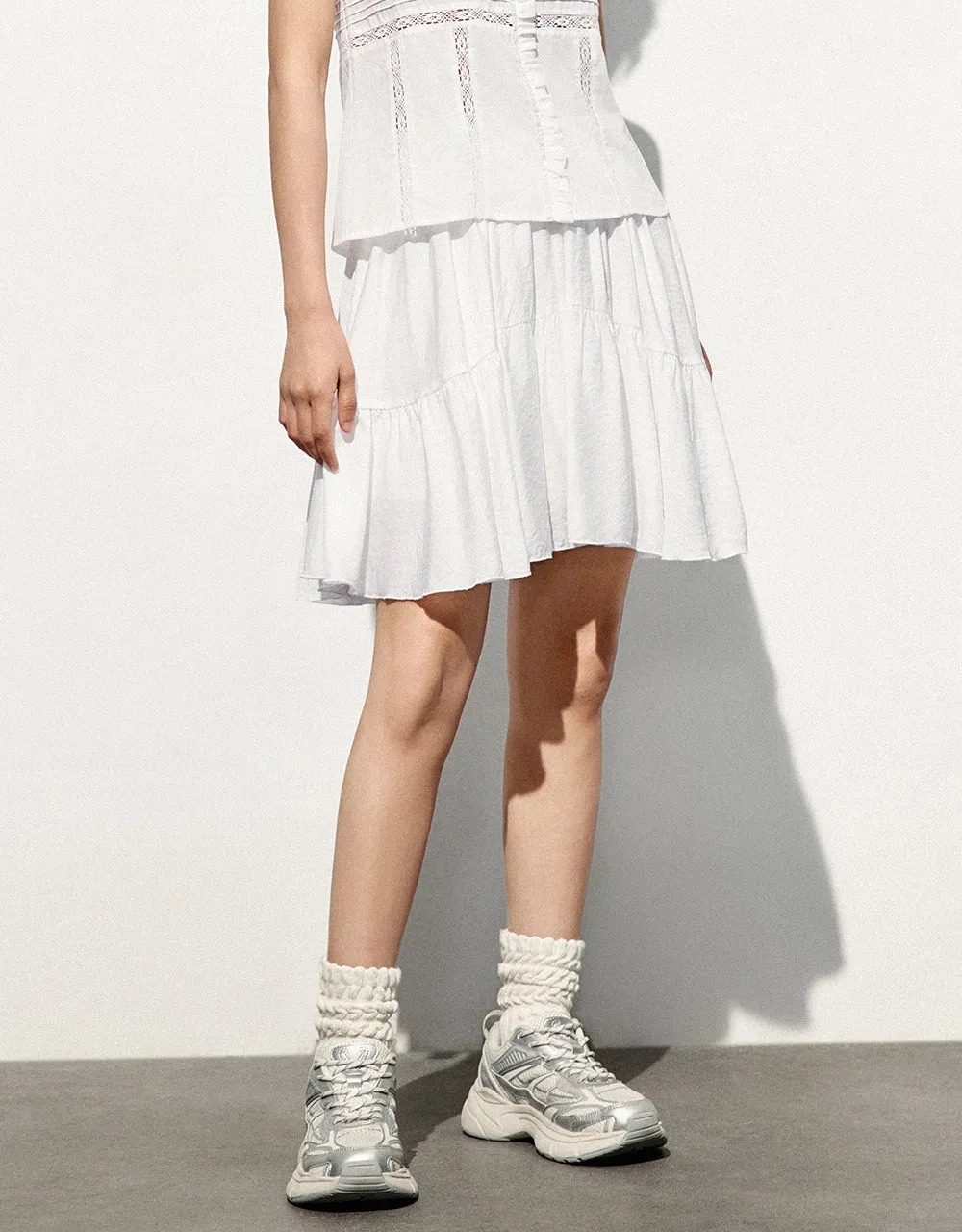 Elastic Waist Mini A-Line Skirt