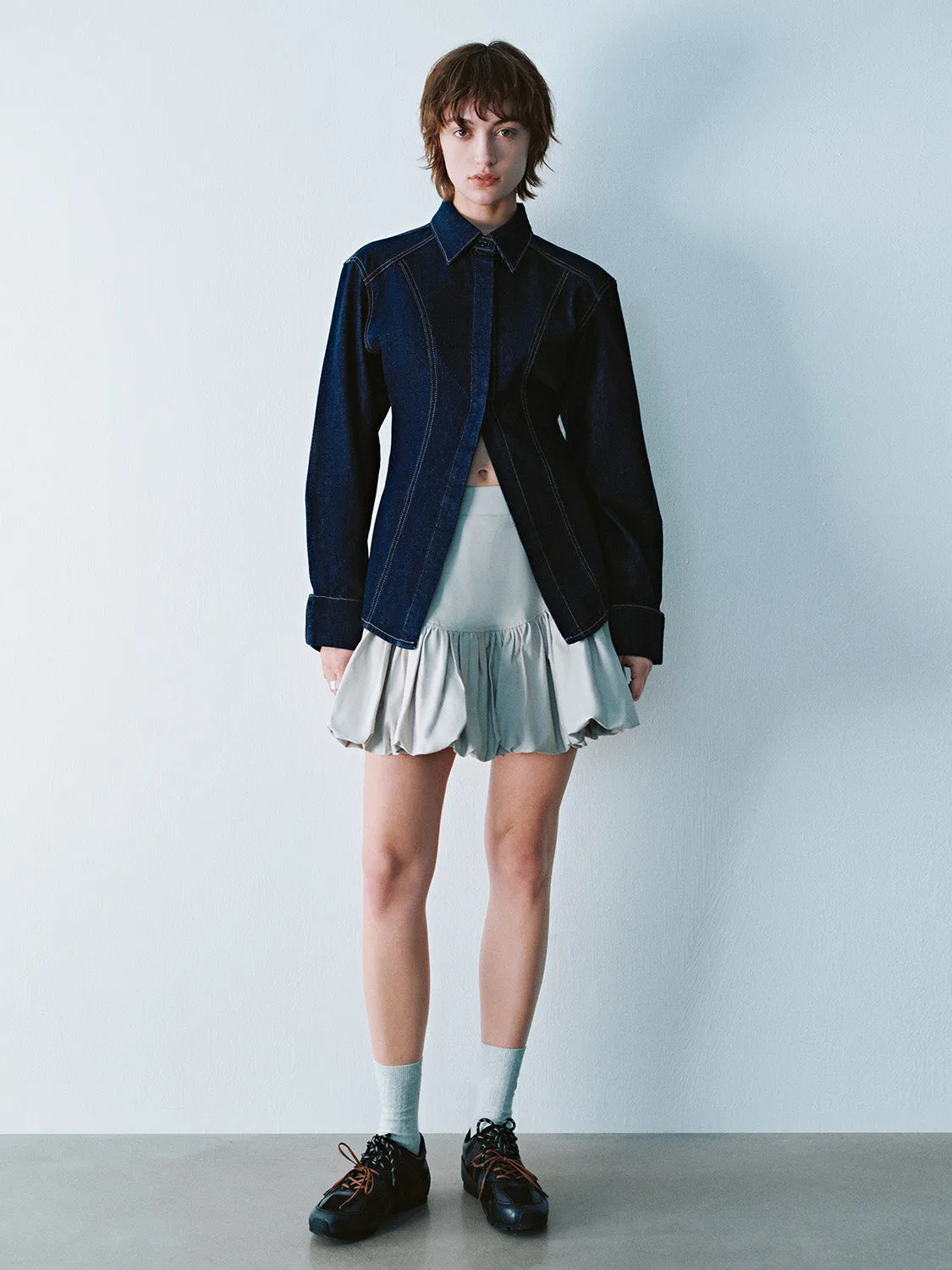 Elastic Waist Mini A-Line Skirt