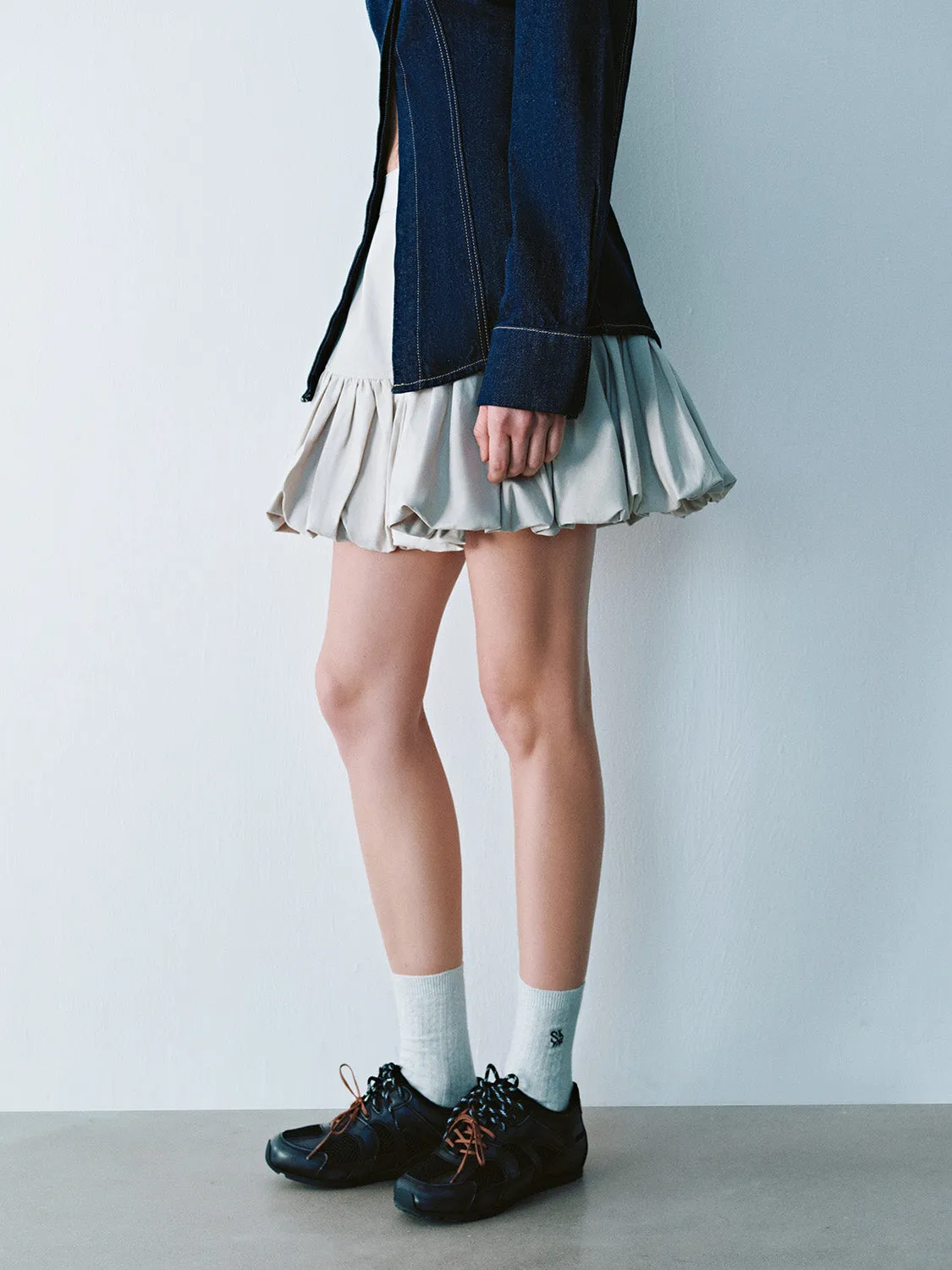 Elastic Waist Mini A-Line Skirt