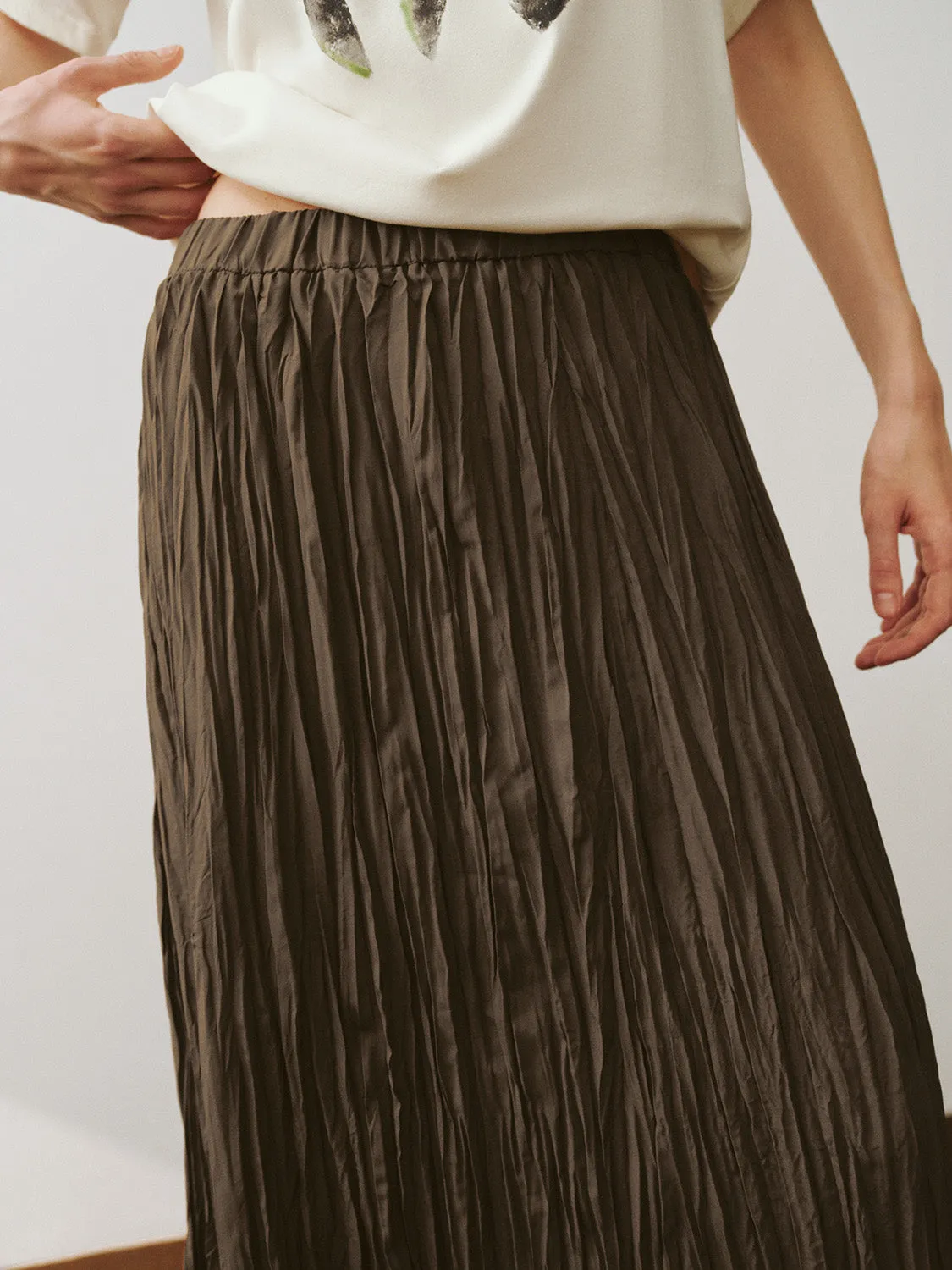 Elastic Waist Shirred A-Line Skirt