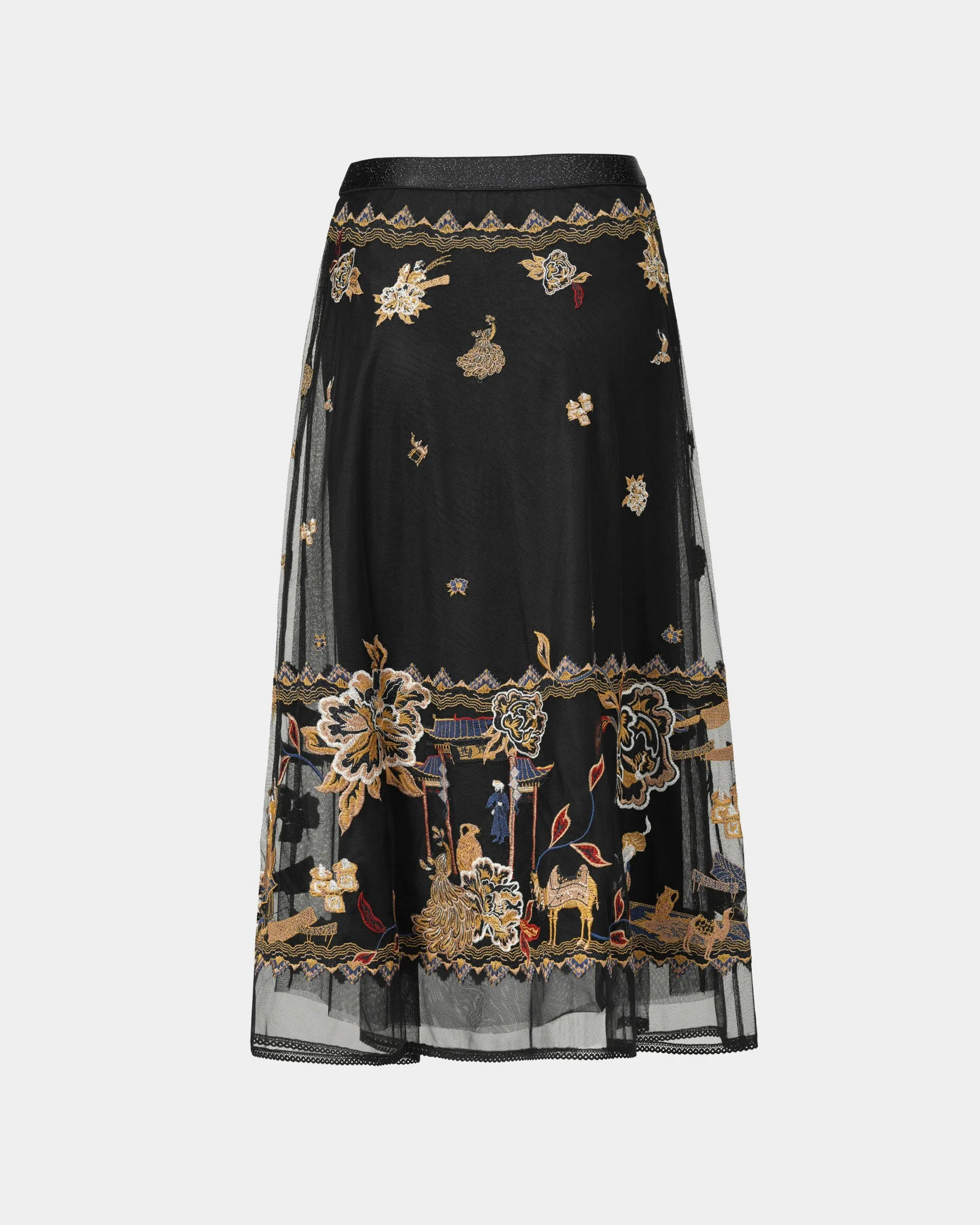 Embroidered Black Mesh Skirt