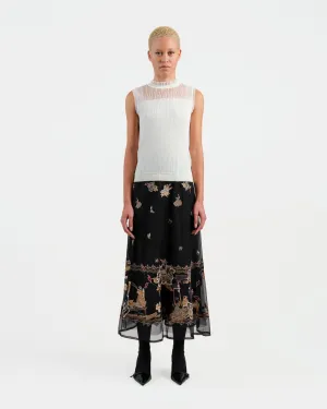 Embroidered Black Mesh Skirt