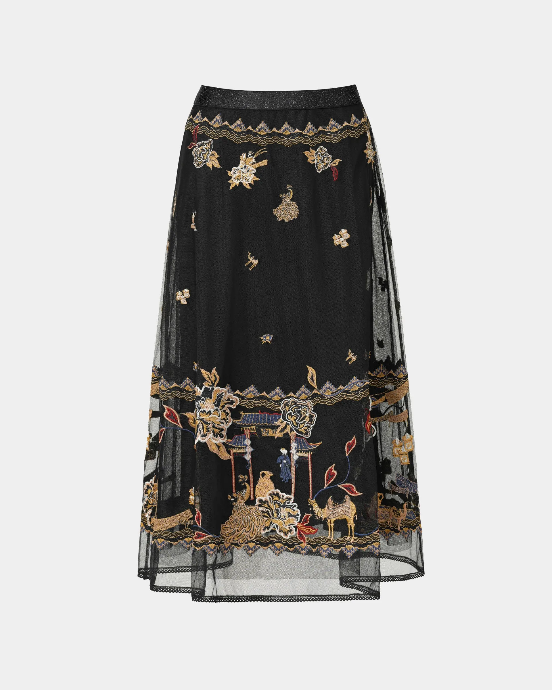 Embroidered Black Mesh Skirt