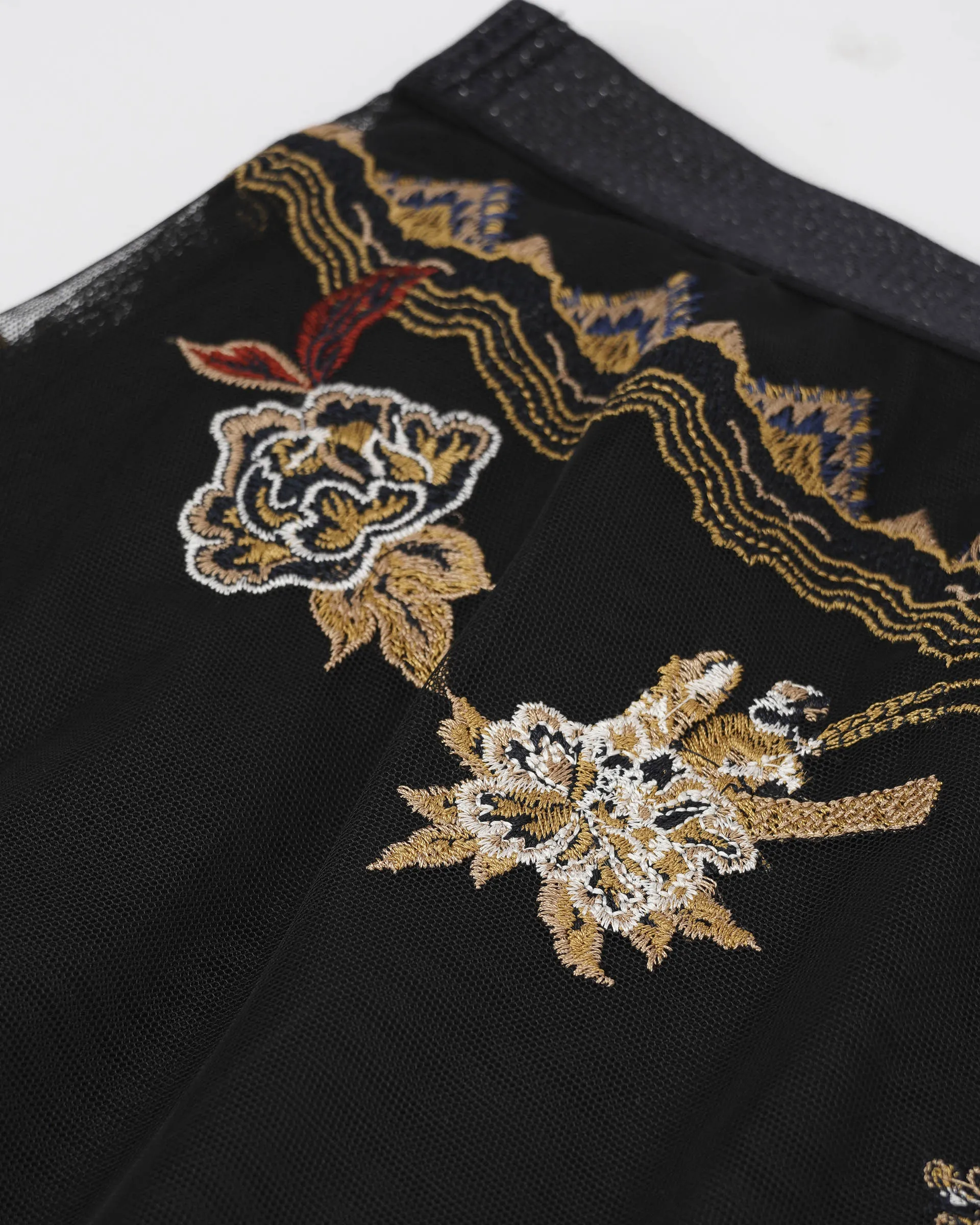 Embroidered Black Mesh Skirt