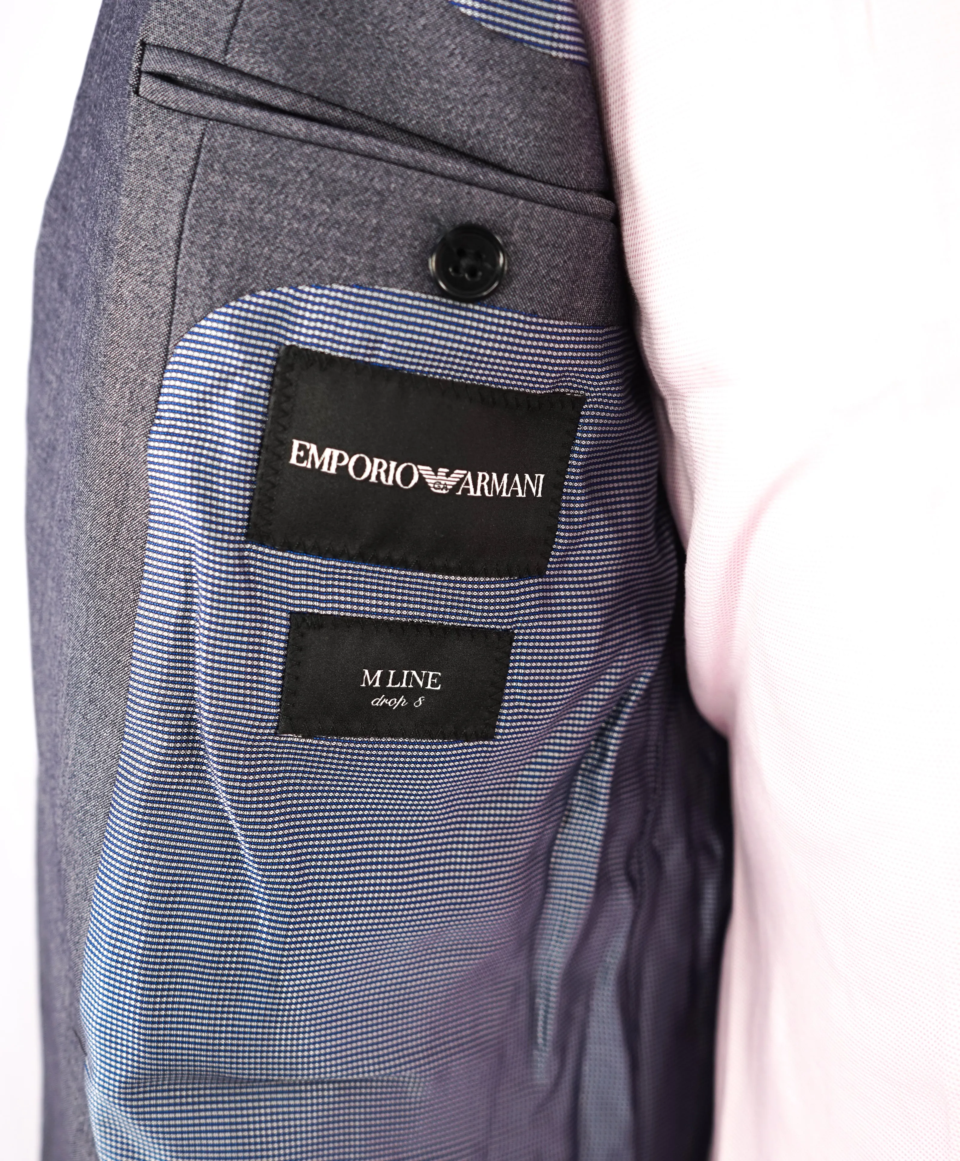 EMPORIO ARMANI - "M LINE" Drop 8 Soft Textured Blue Suit W Pick Stitching - 38R