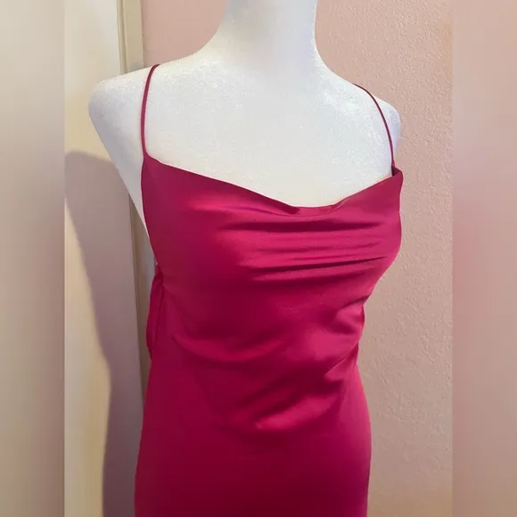 Enchant the Night Magenta Satin Cowl Back Midi Dress
