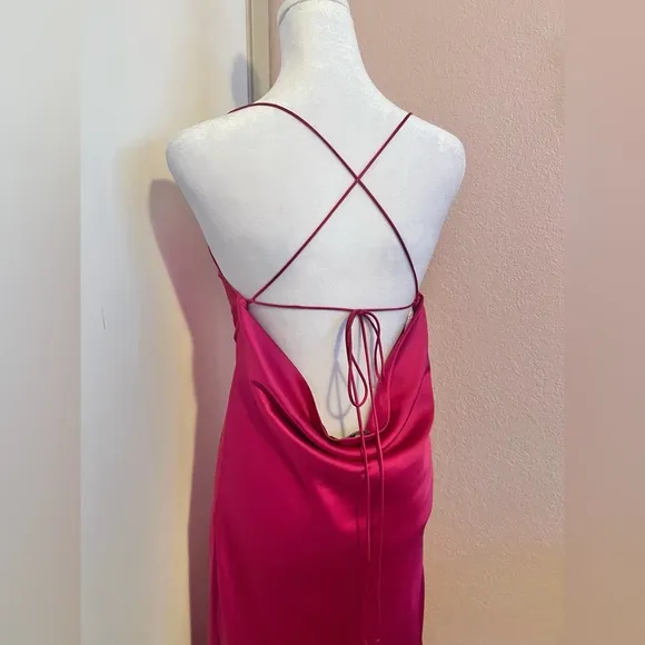 Enchant the Night Magenta Satin Cowl Back Midi Dress