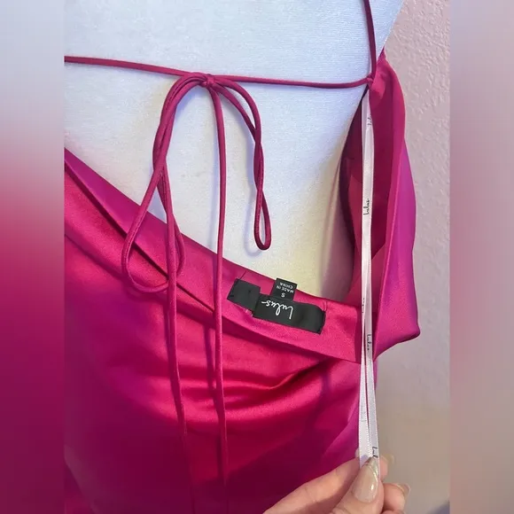 Enchant the Night Magenta Satin Cowl Back Midi Dress
