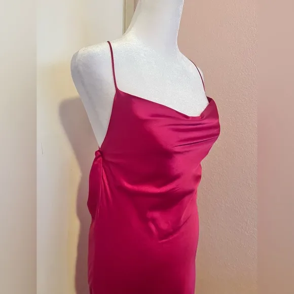 Enchant the Night Magenta Satin Cowl Back Midi Dress