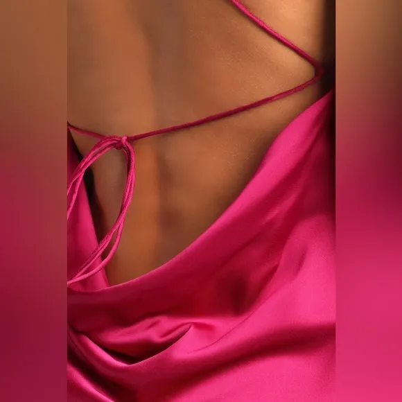 Enchant the Night Magenta Satin Cowl Back Midi Dress