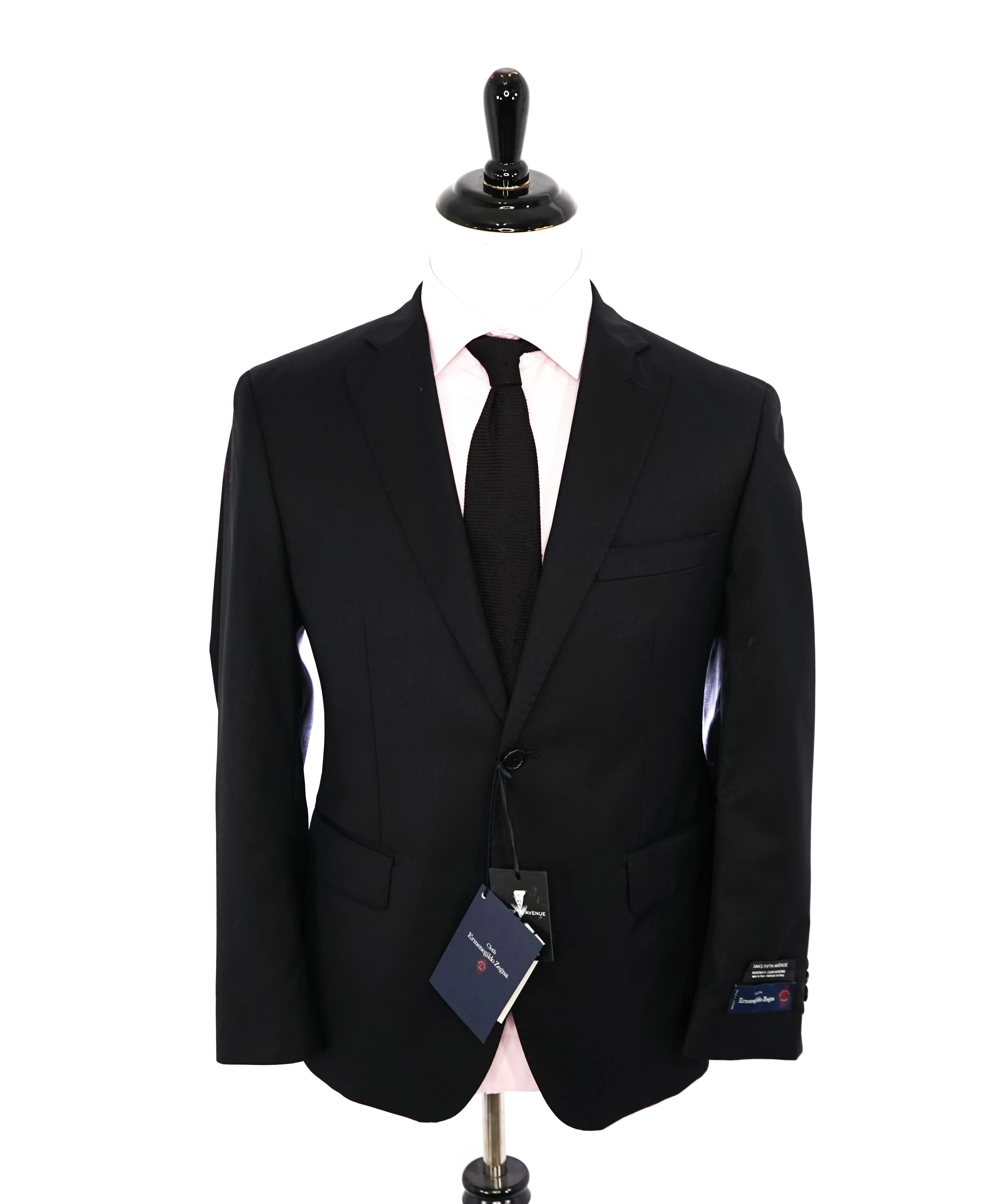 ERMENEGILDO ZEGNA - By SAKS FIFTH AVENUE SILK BLEND "MODERN" Black Suit - 40S