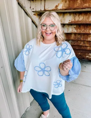 Fall Flowery French Terry Top in Blue
