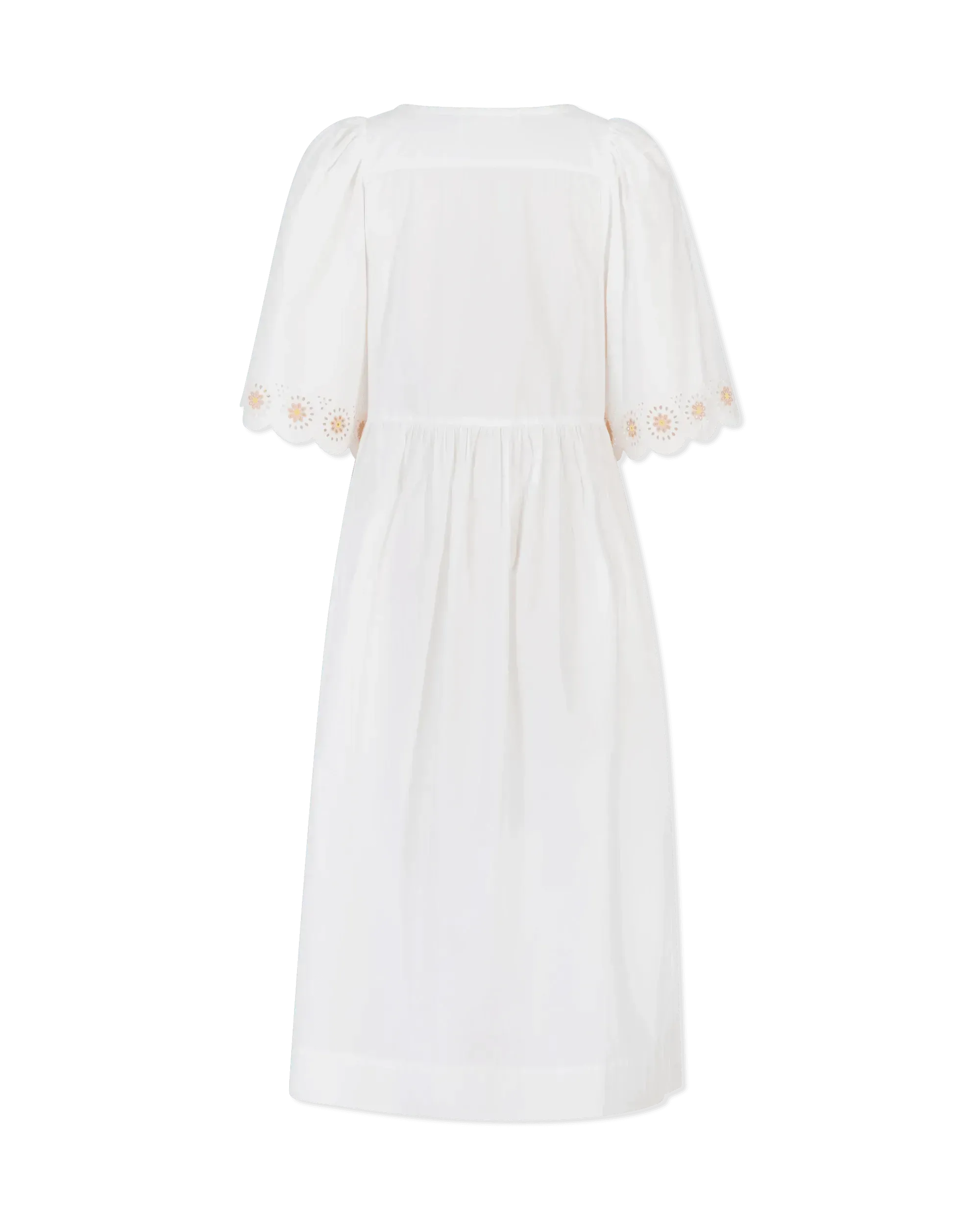 Floral Embroidered Short Sleeve White Dress