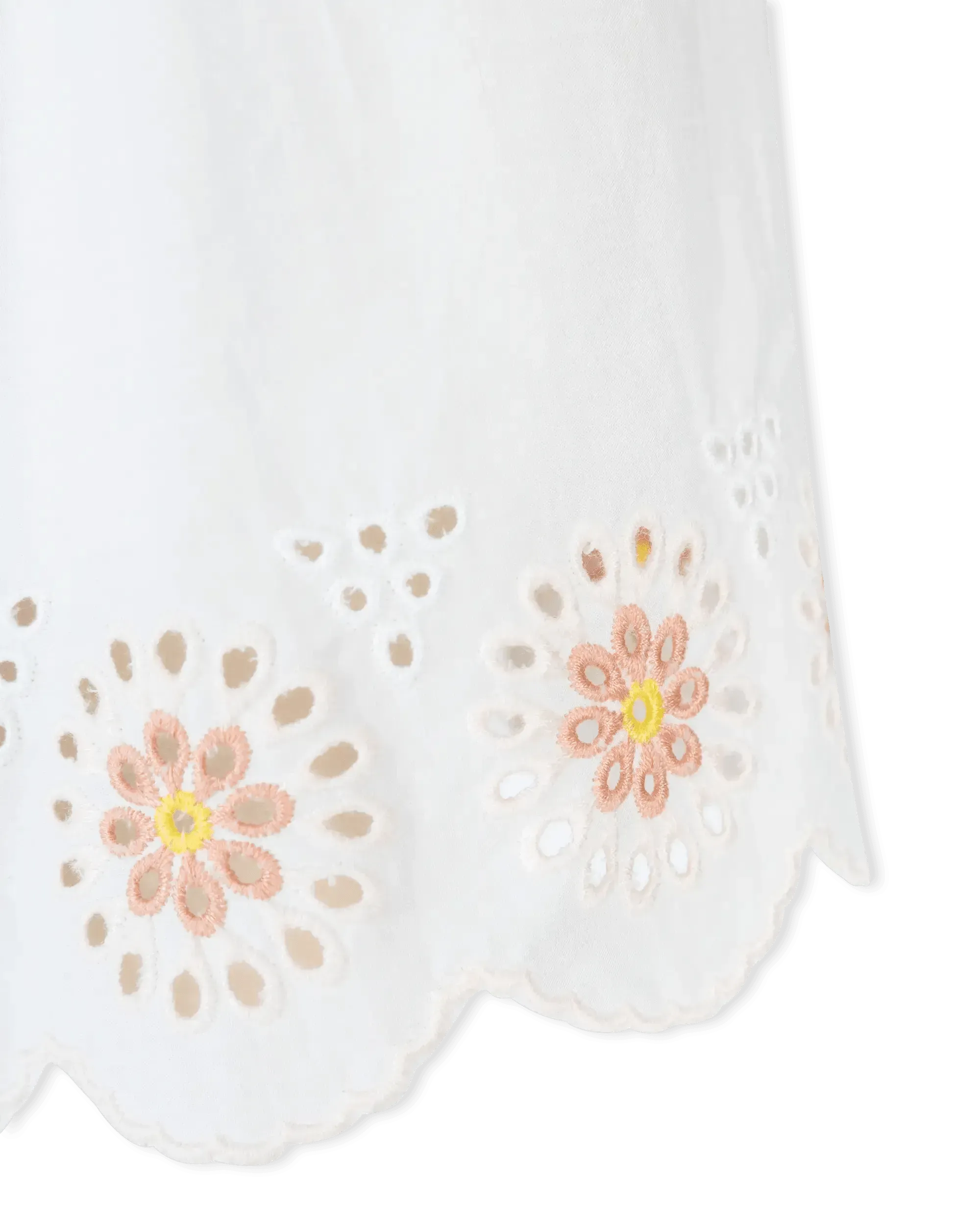 Floral Embroidered Short Sleeve White Dress