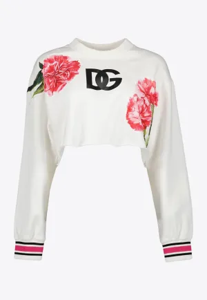Flower Print Cropped Sweatshirt