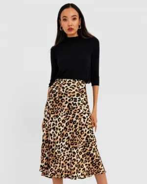 FORCAST Charli Leopard Print Bias Skirt