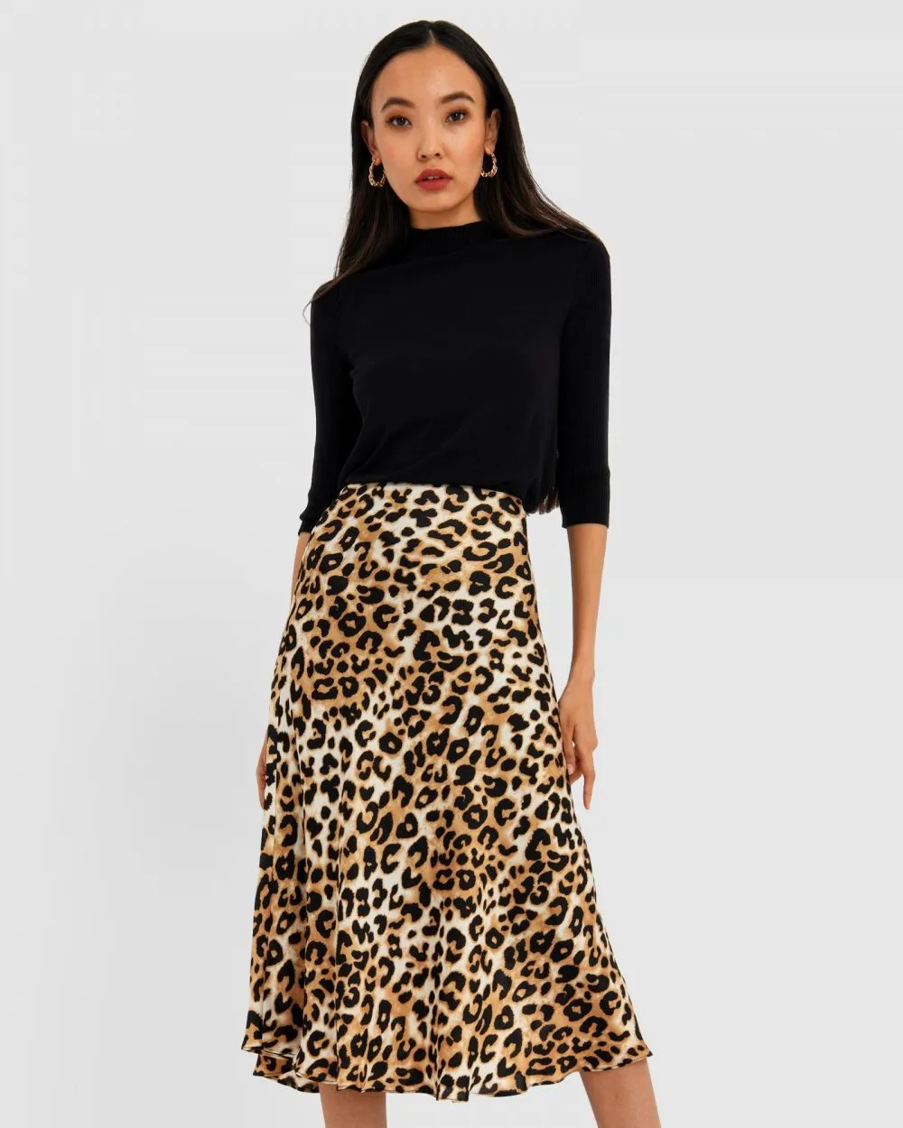 FORCAST Charli Leopard Print Bias Skirt
