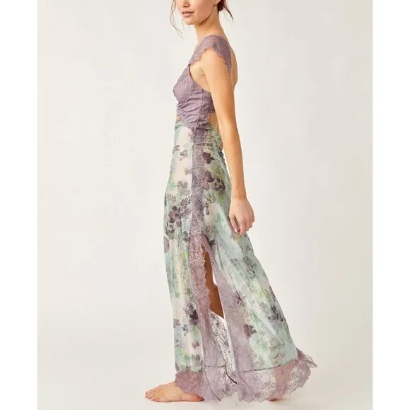 FREE PEOPLE Suddenly Fine Maxi Slip / Moss Combo