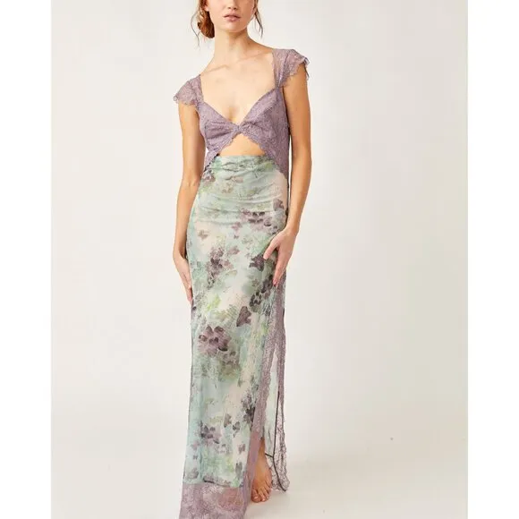 FREE PEOPLE Suddenly Fine Maxi Slip / Moss Combo