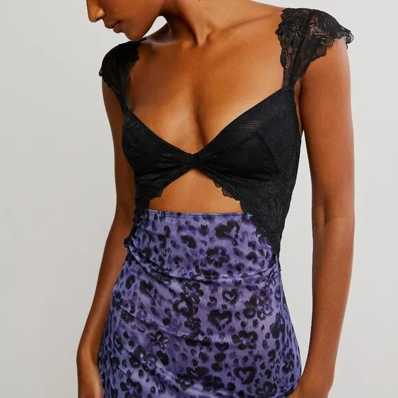 FREE PEOPLE Suddenly Fine Maxi Slip / Navy Animal Combo