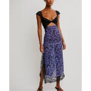 FREE PEOPLE Suddenly Fine Maxi Slip / Navy Animal Combo