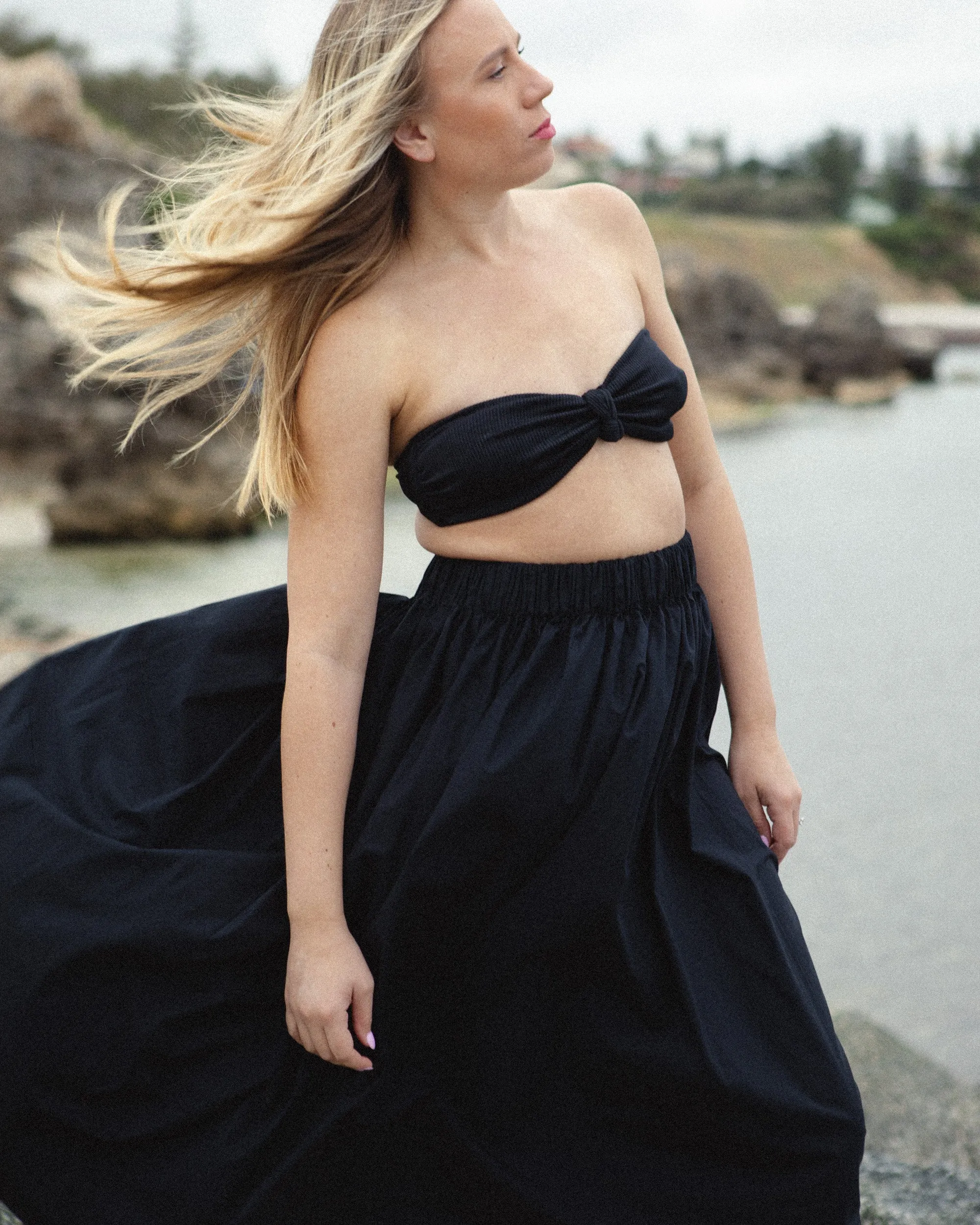 Gathered Waist Skirt - Jet Black