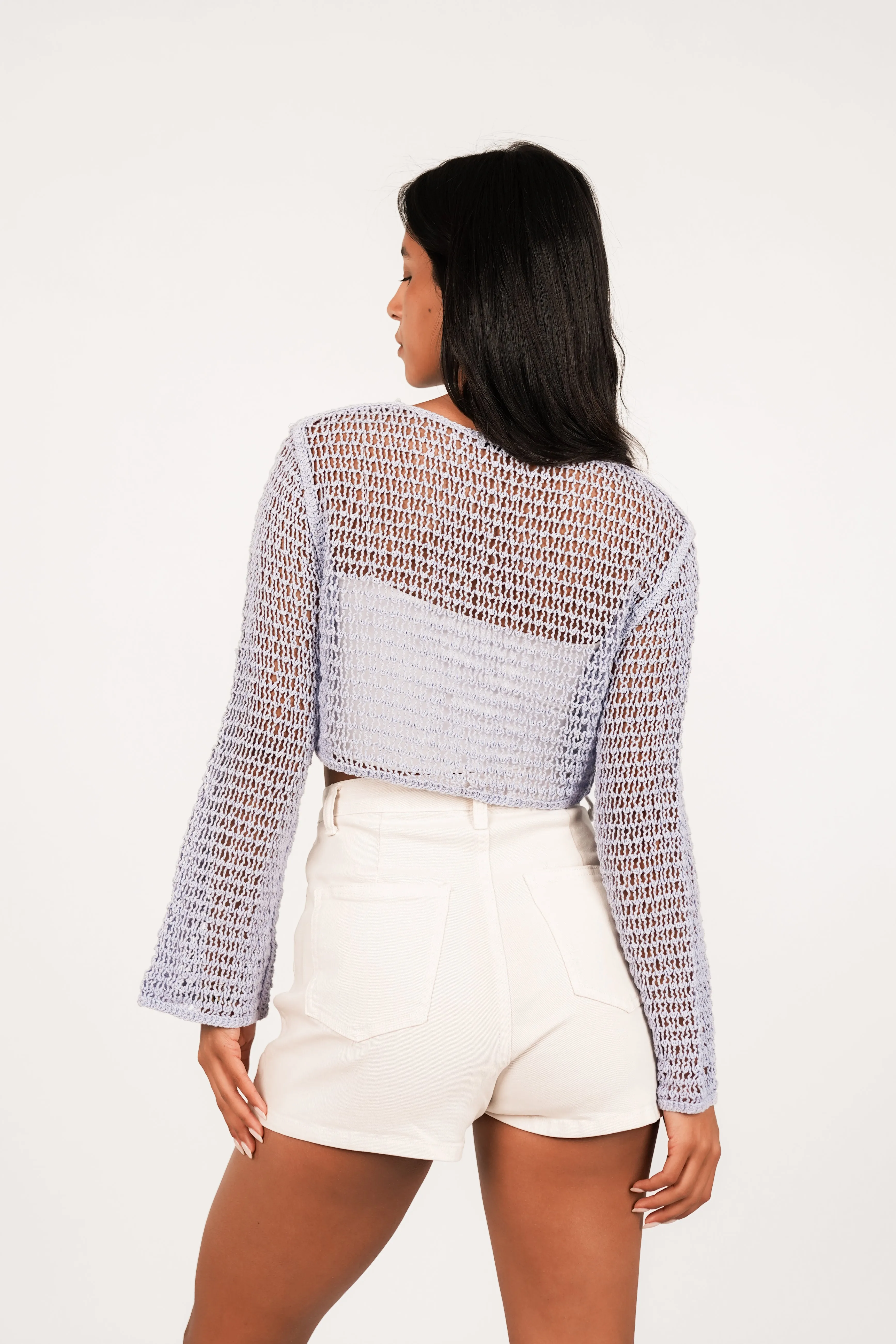 Gehaakte top met lange mouwen blauw - Xina