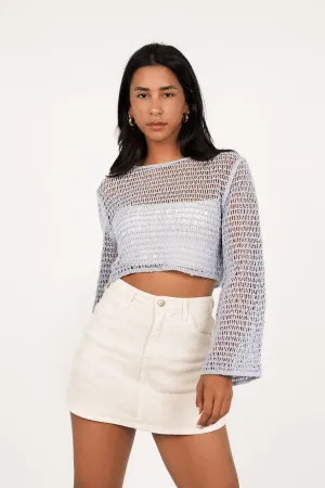 Gehaakte top met lange mouwen blauw - Xina