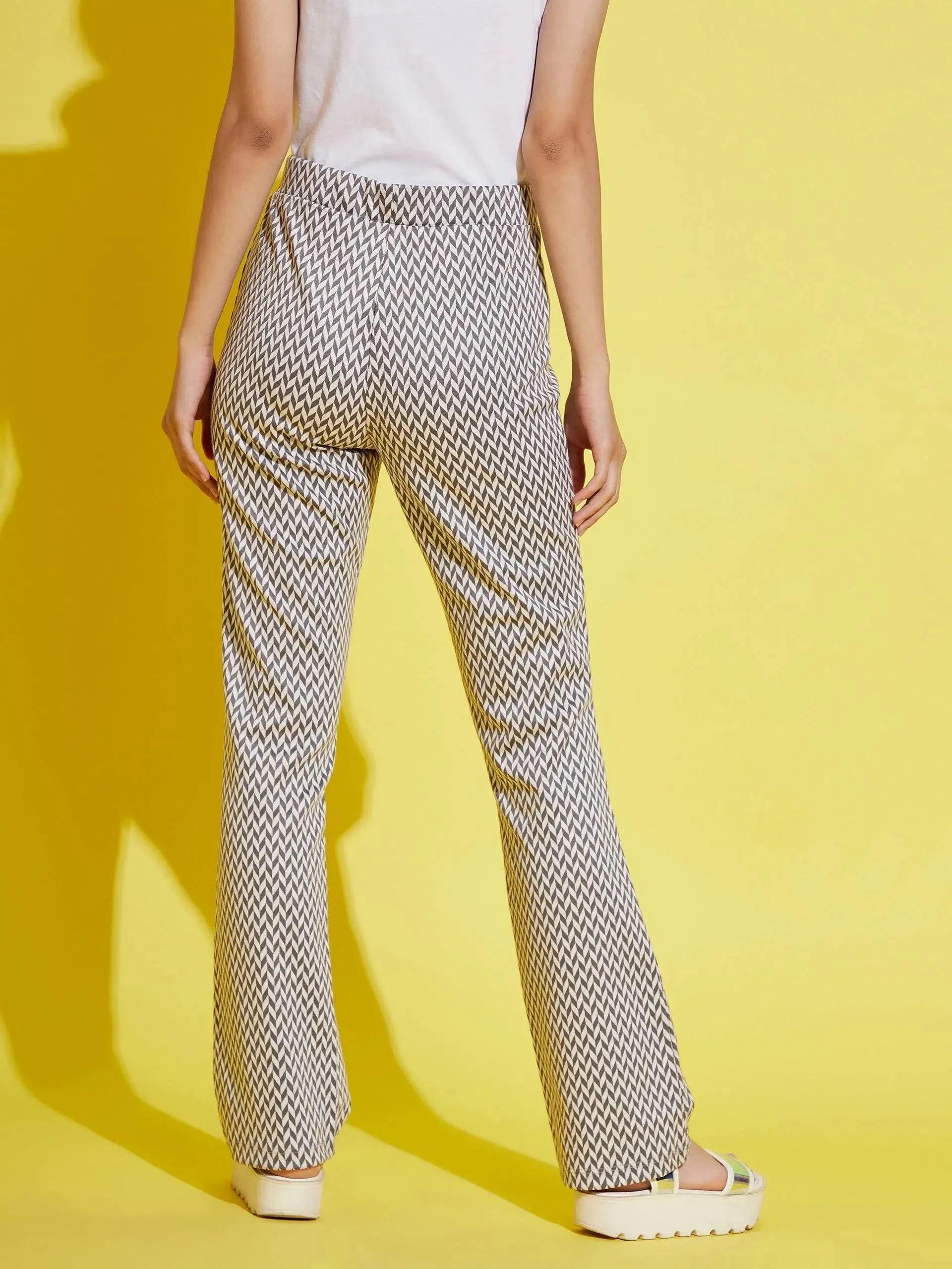 Girls White & Grey Herringbone Boot Leg Pants