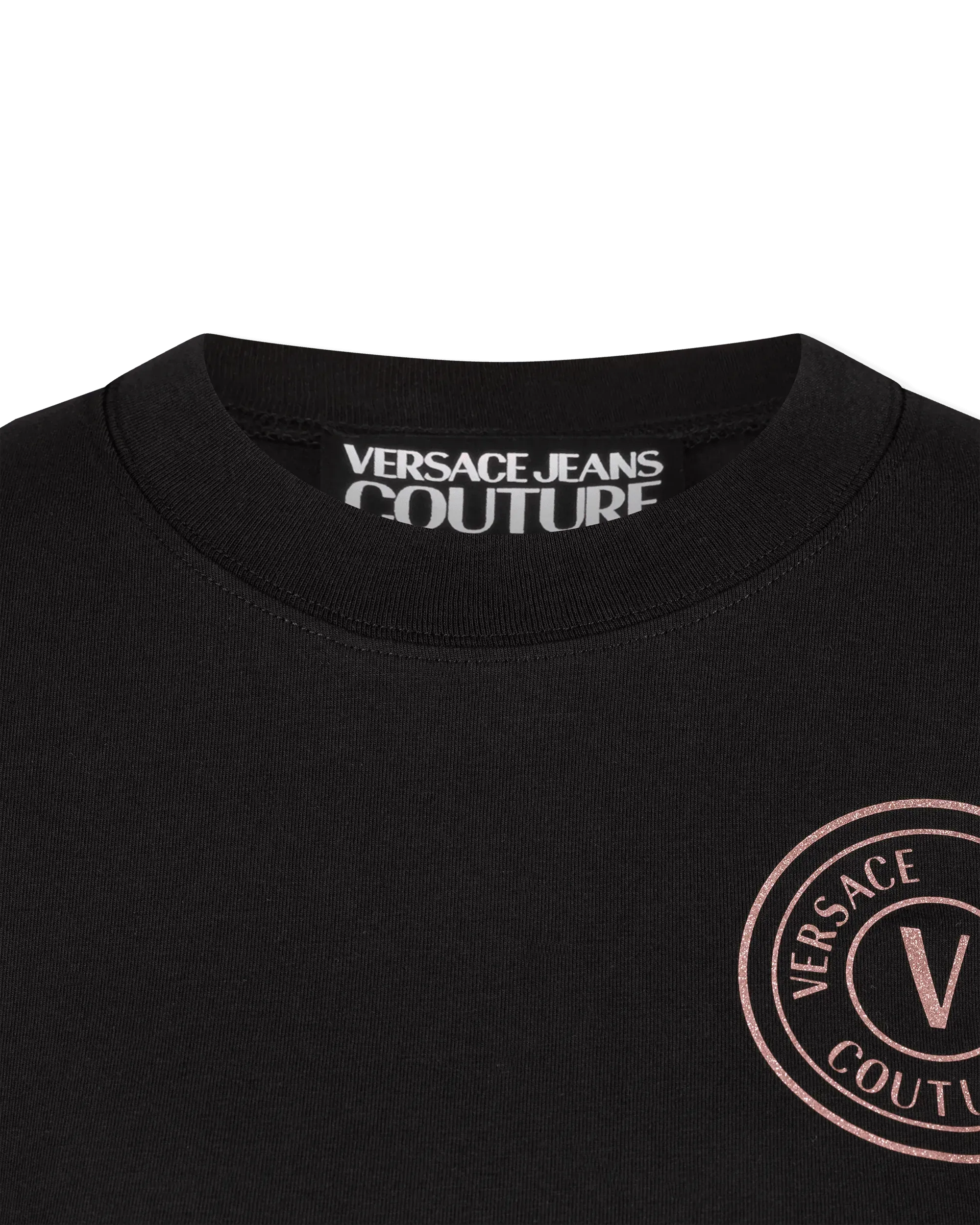 Glitter V-Emblem Cropped T-Shirt