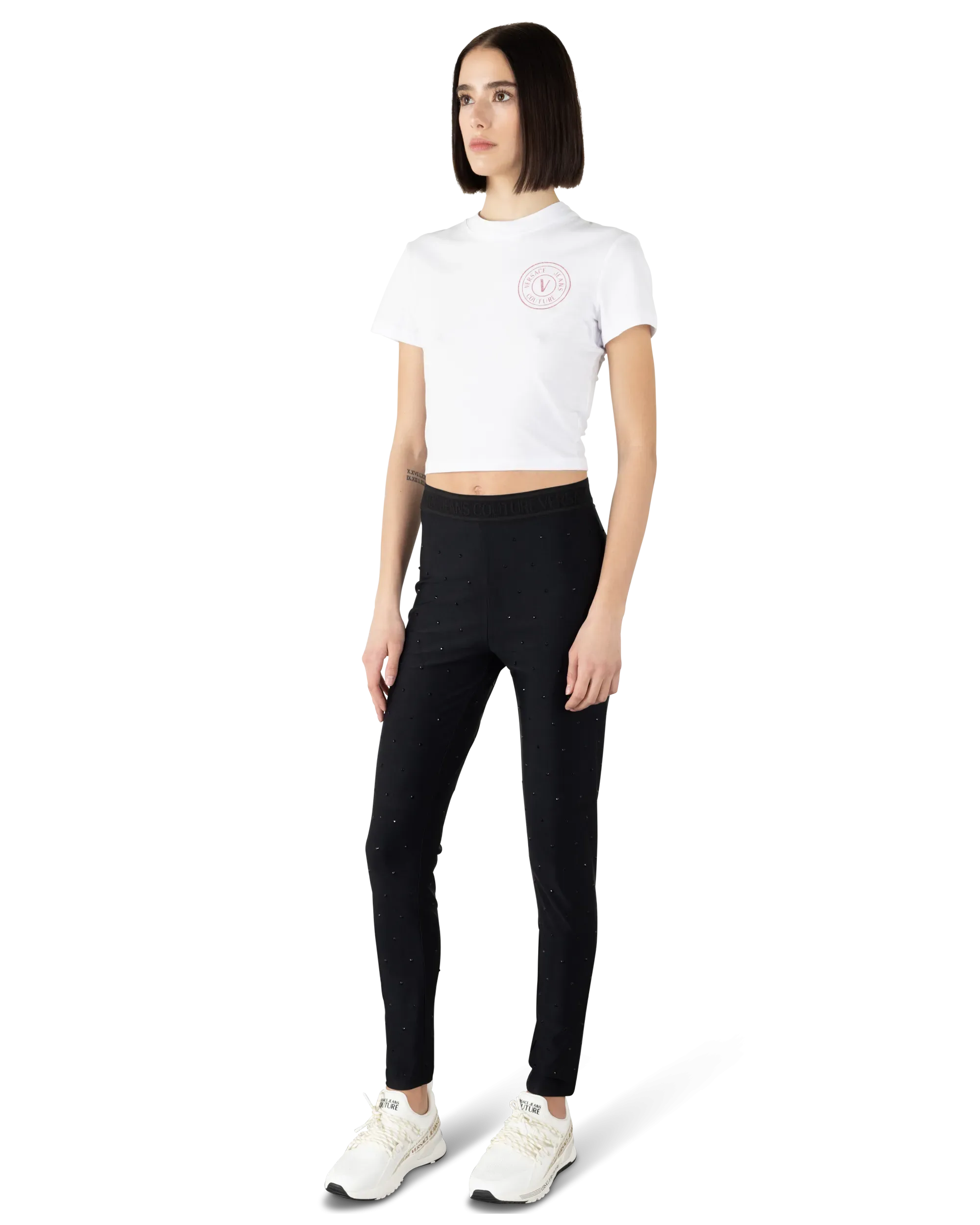 Glitter V-Emblem Cropped T-Shirt