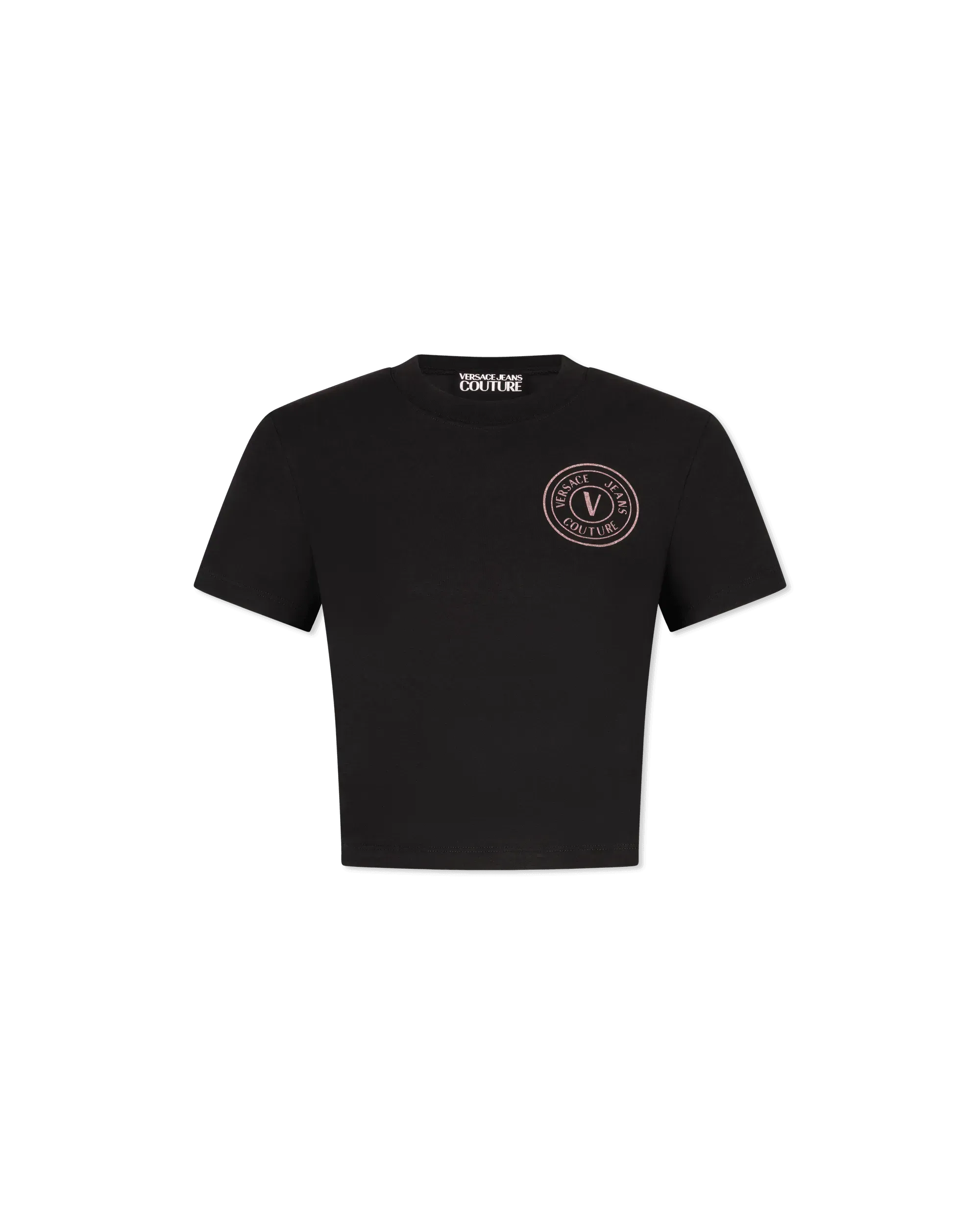 Glitter V-Emblem Cropped T-Shirt