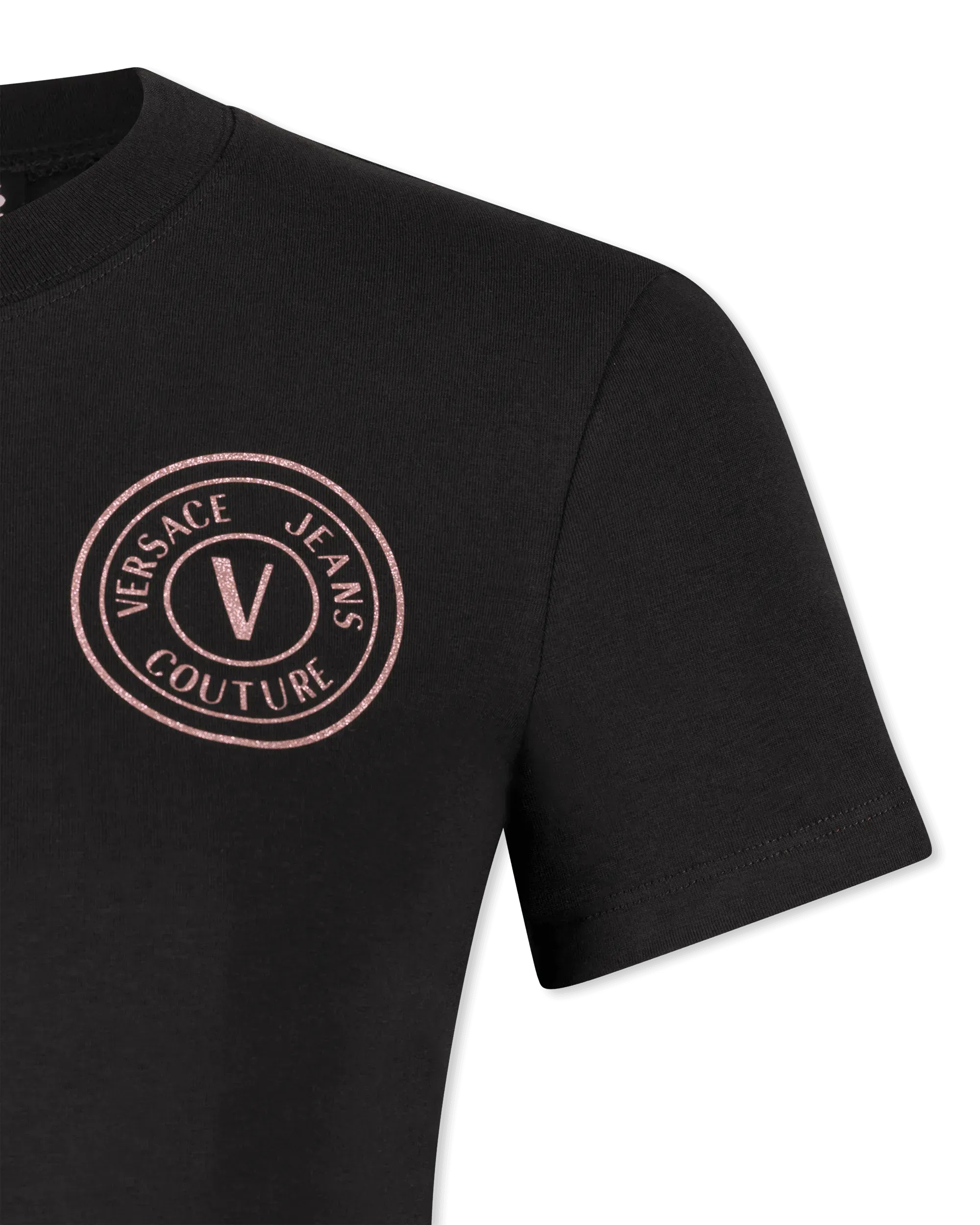 Glitter V-Emblem Cropped T-Shirt