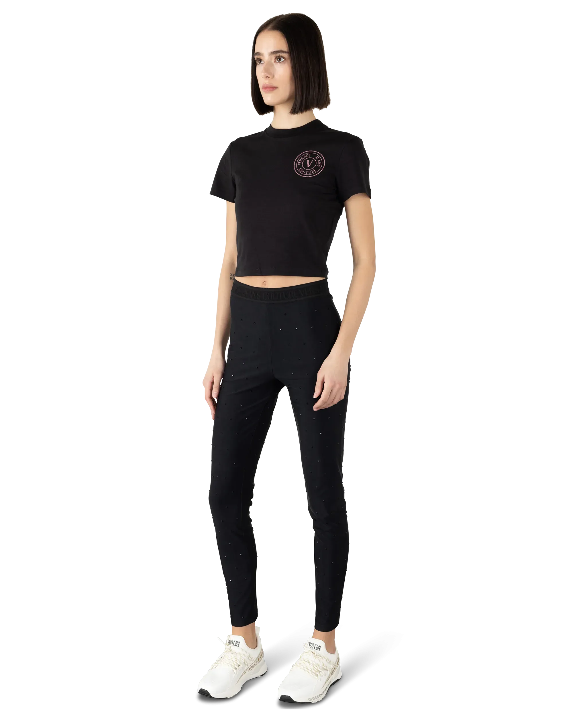 Glitter V-Emblem Cropped T-Shirt