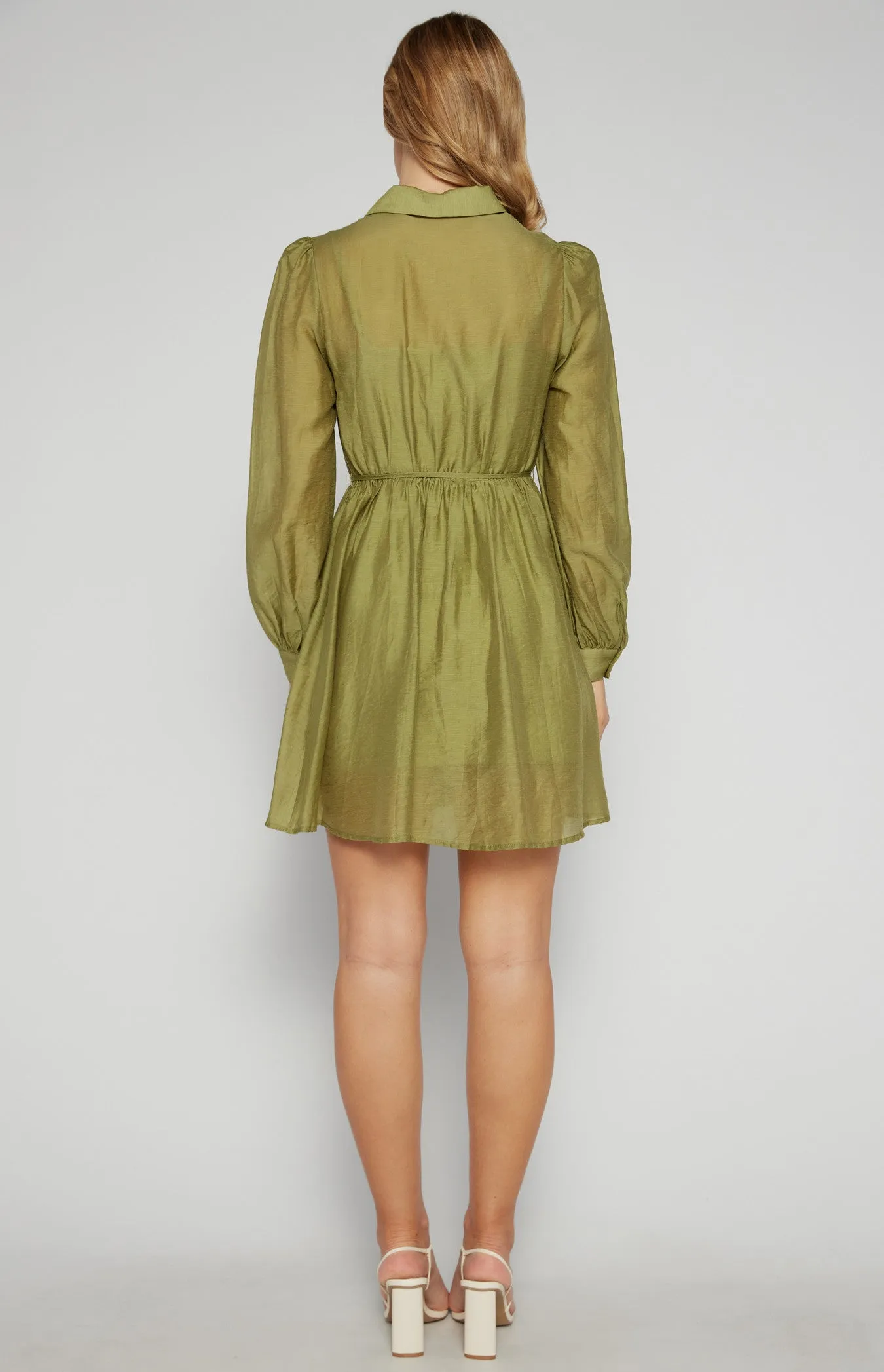 GOLD BUTTON TEXTURED SHIRT DRESS WITH SLIP LINING