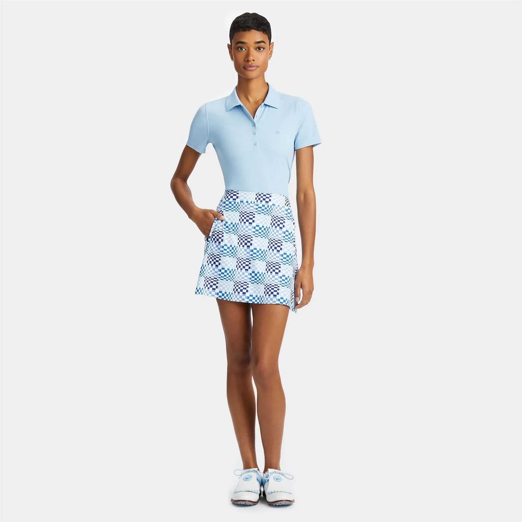 Gradient Check Silky Tech Nylon A-Line Skort Snow
