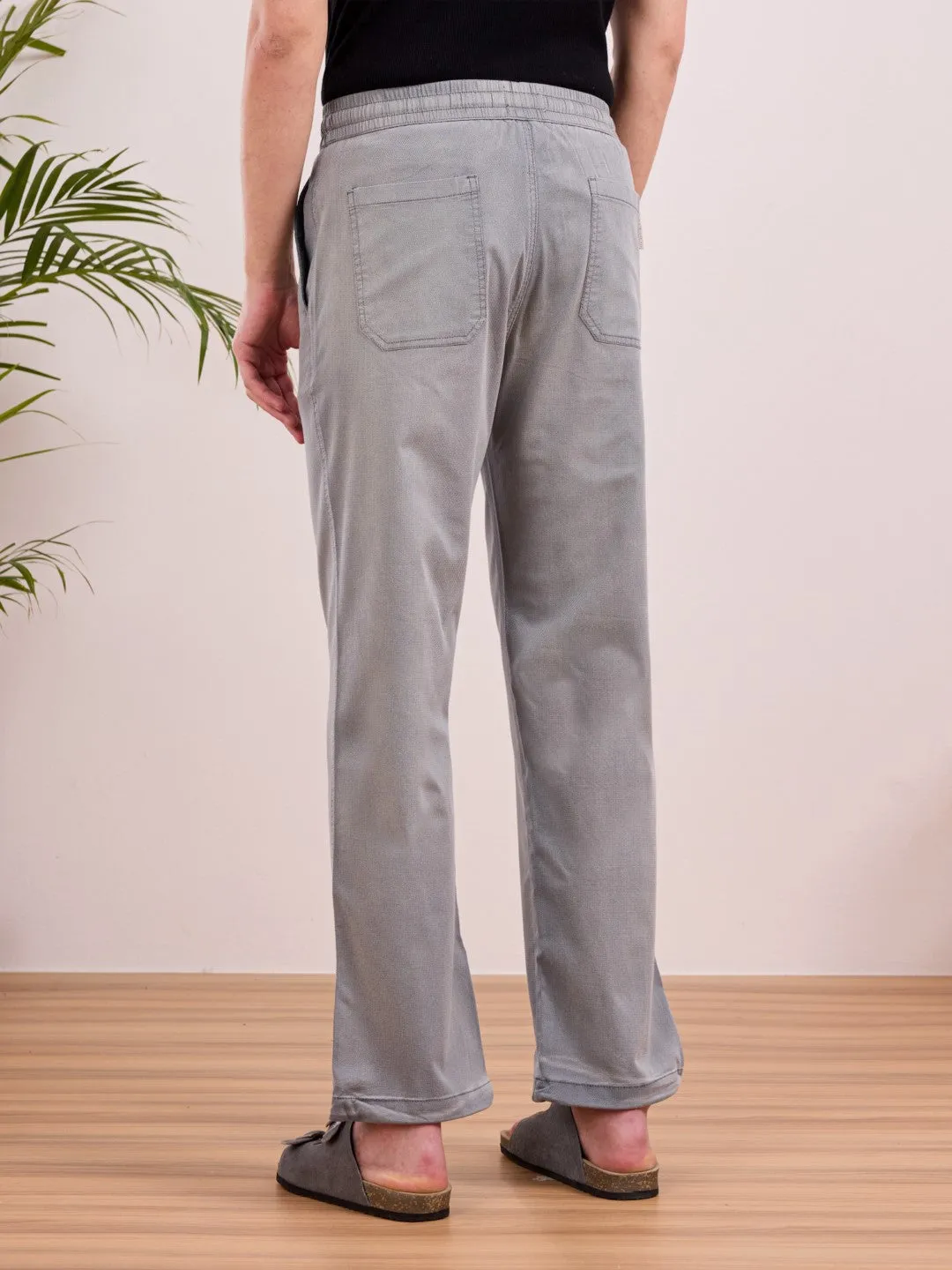 Grey Cotton Stretch Wide Leg Pants
