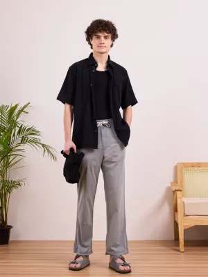 Grey Cotton Stretch Wide Leg Pants