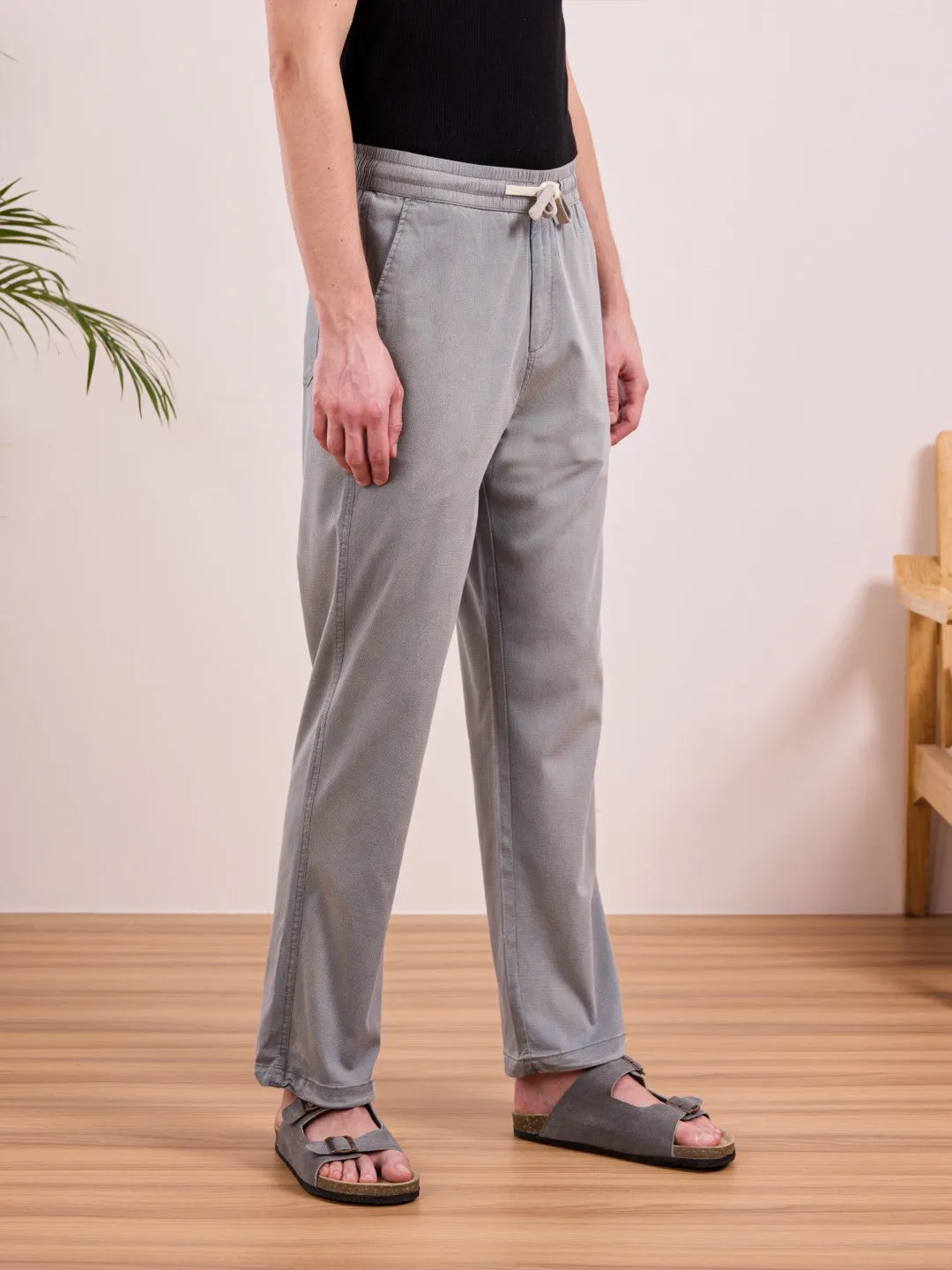 Grey Cotton Stretch Wide Leg Pants