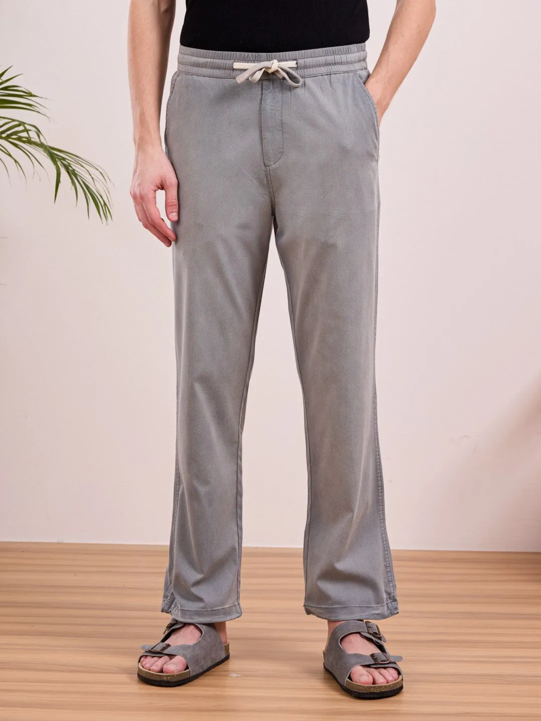 Grey Cotton Stretch Wide Leg Pants