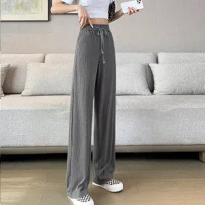 Grey Textured Wide Leg Pants