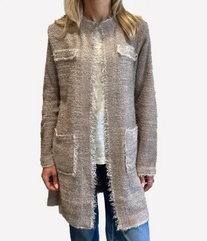 Hand Painted Mat Stitch Long Jacket in Noce Moscata